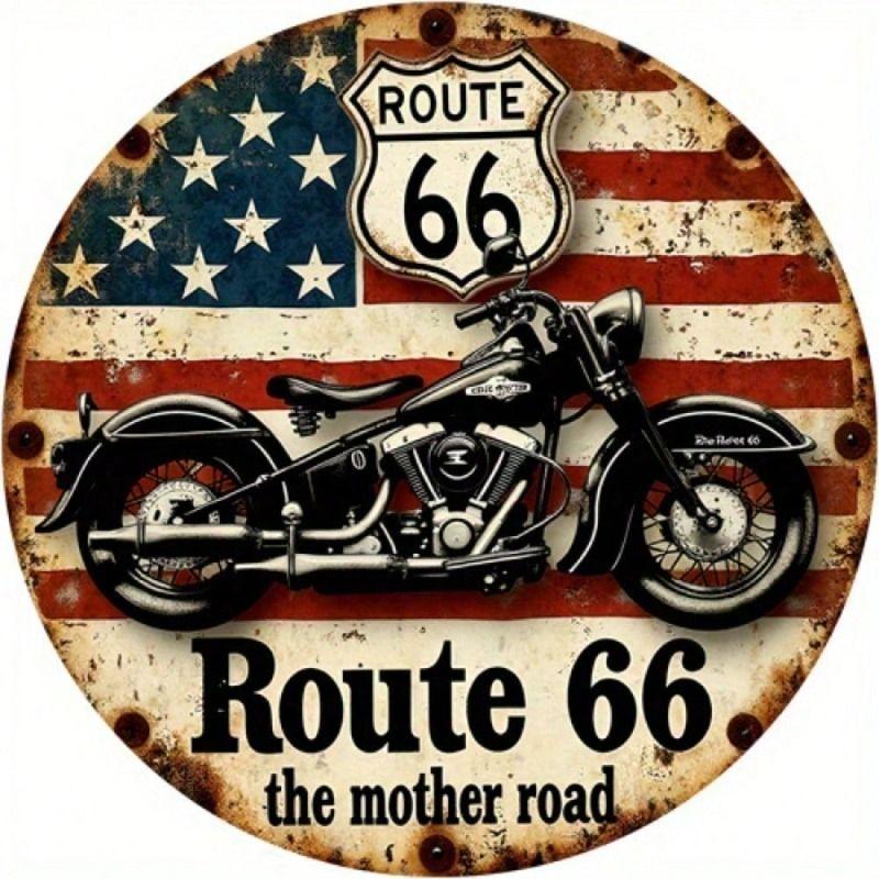 Vintage Motorcycle Route 66 Metal Wall Decor, Garage Poster