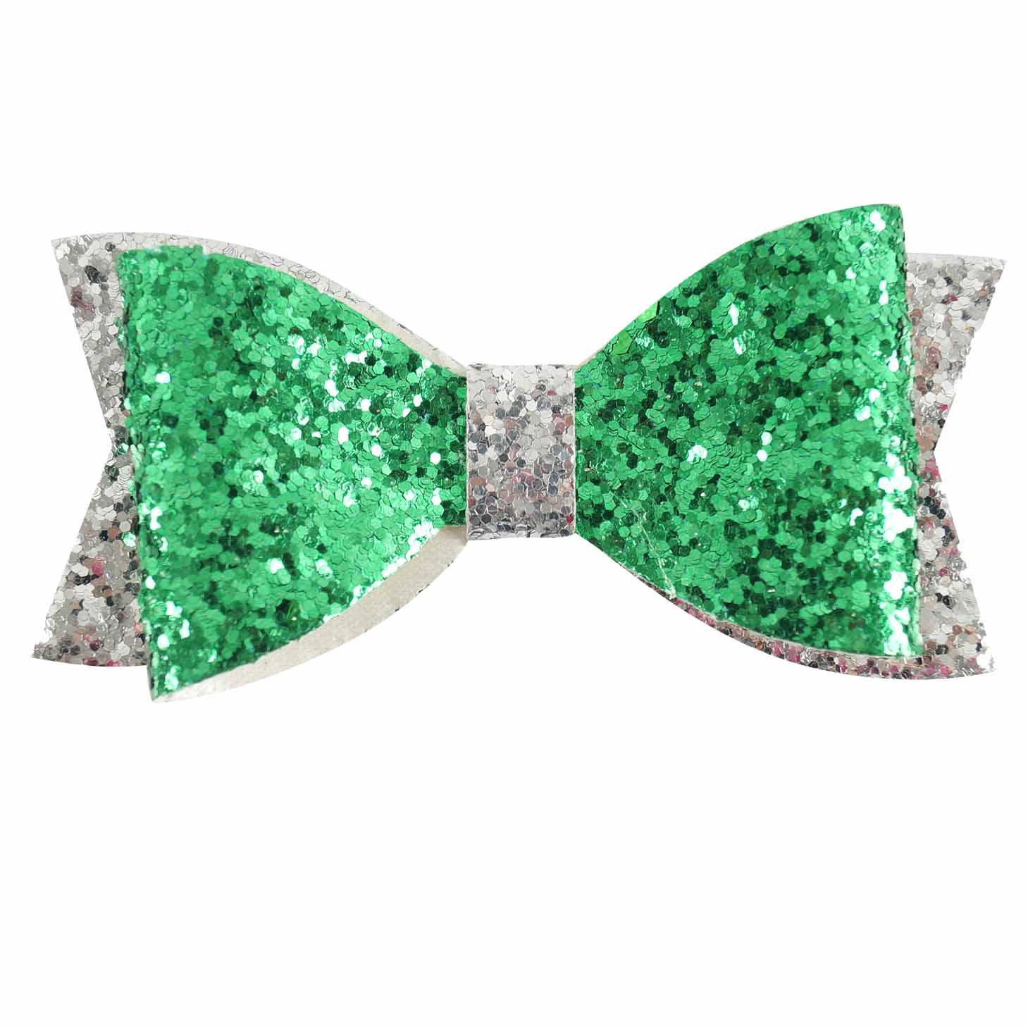 4" Christmas Hair Bows Silver Glitter Sparkle Christmas Hair Bow With