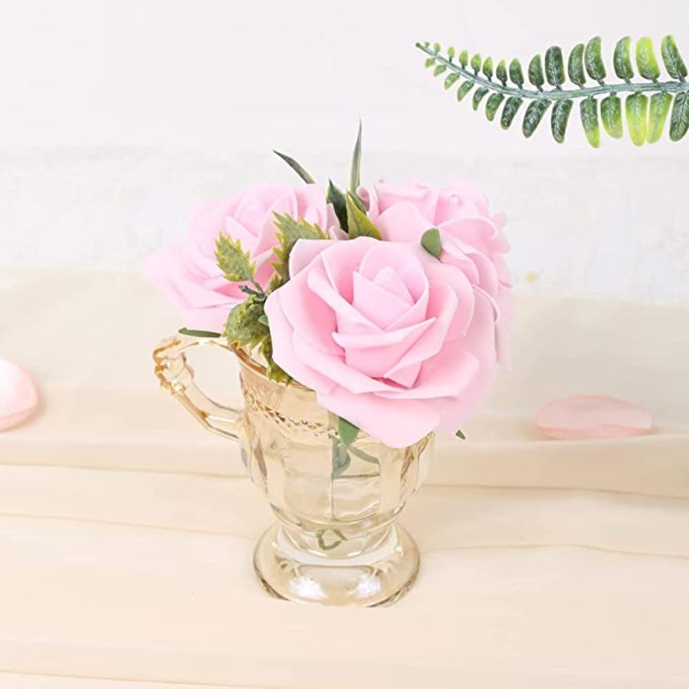25Pcs Artificial Rose Foam Rose Fake Rose with Stem DIY Wedding Bouquet Bridal Shower Centerpiece Party Decoration Holiday Gift Floral Arrangements
