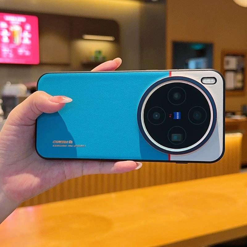 For Vivo X300 and Vivo X300 Pro Leather Case Contrast Color Lens Protection Anti-drop Shock-proof Anti-fingerprint Phone Cover