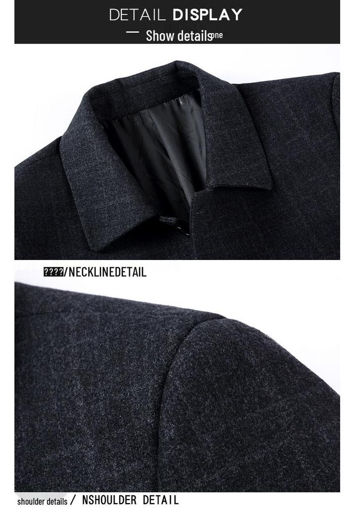 Men's Luxury Wool Lapel Jacket - Thick, Button-up Outerwear for Middle-aged and Elderly Dads