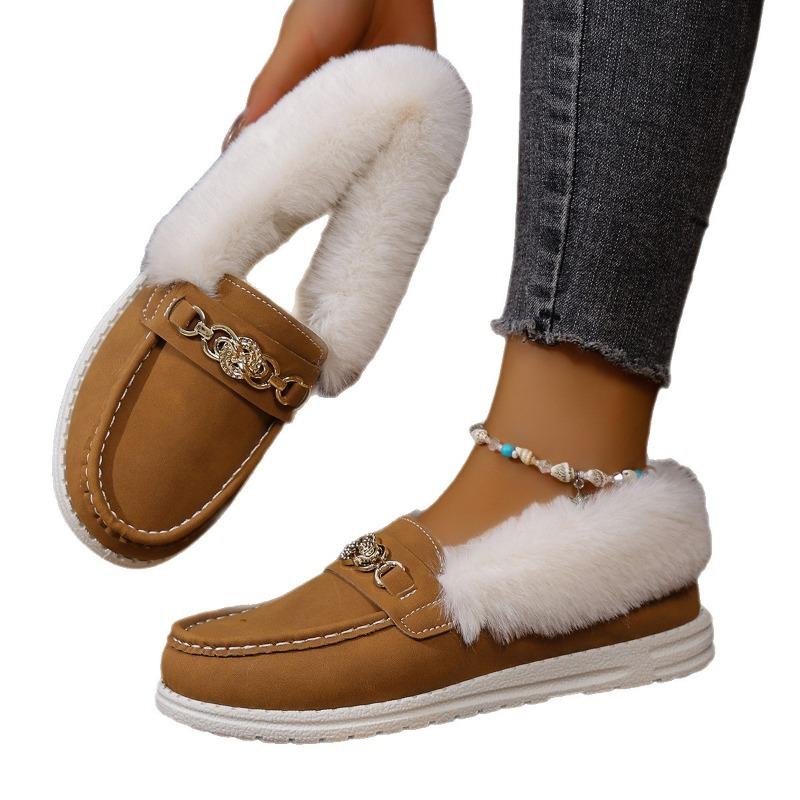Women's Autumn & Winter Korean-Style Fuzzy Driving Moccasins - Fleece-Lined, Thick-Soled, Slip-On, Soft-Soled, Flat-Heeled