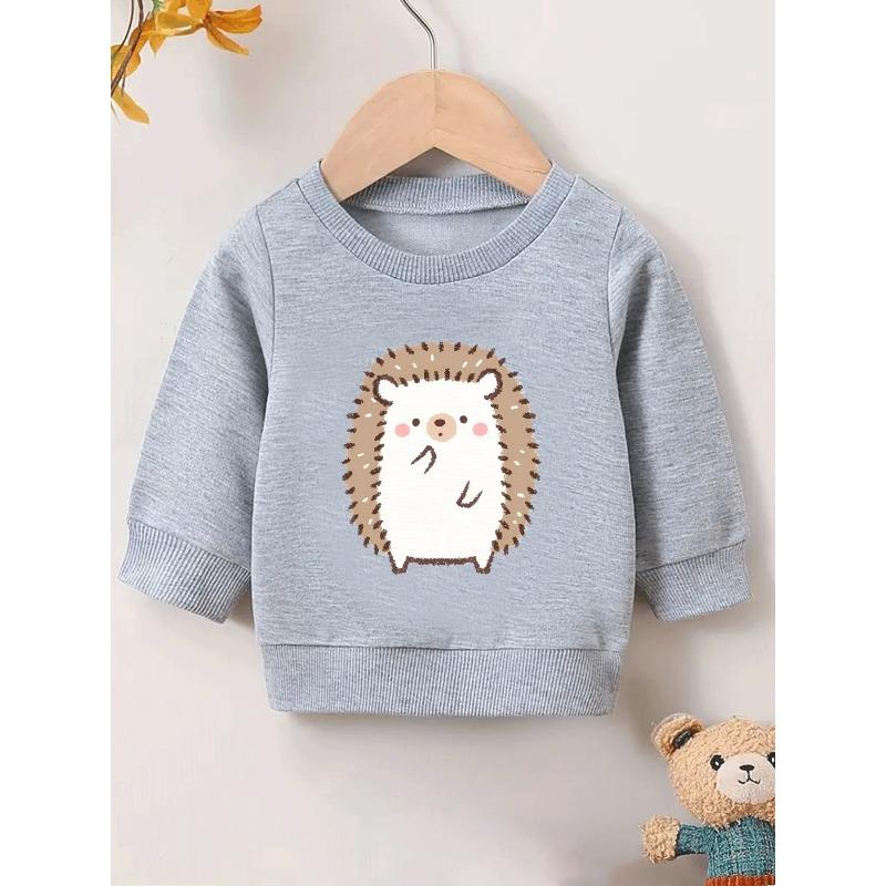 European sizes Cute Hedgehog Print Pattern | Comfortable Thin Round Neck Hoodie For 0-3 Year Old  Kids In , Suitable For Outdoor Wear
