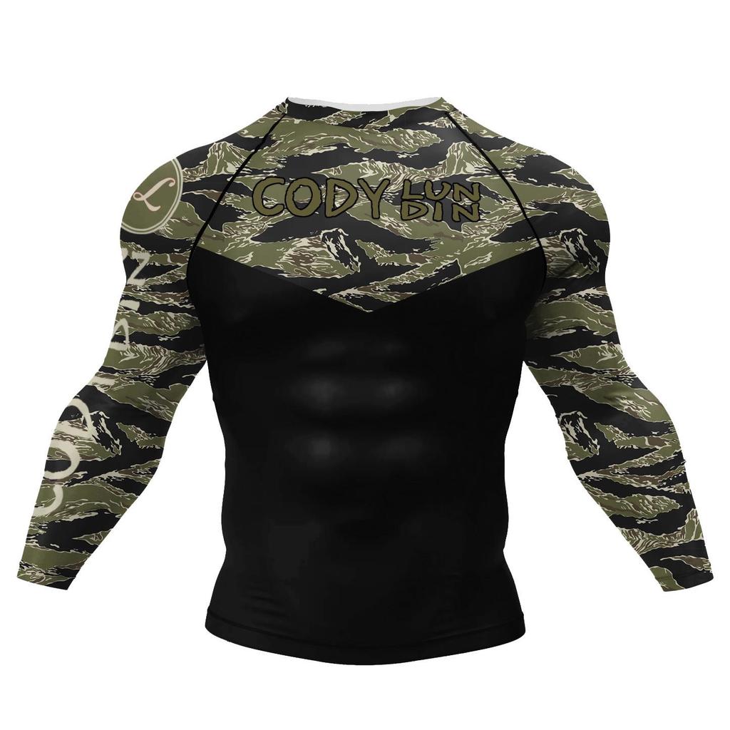 Andningsbar snabbtorkande åtsittande långärmad sport-T-shirt för män för träning och löpning