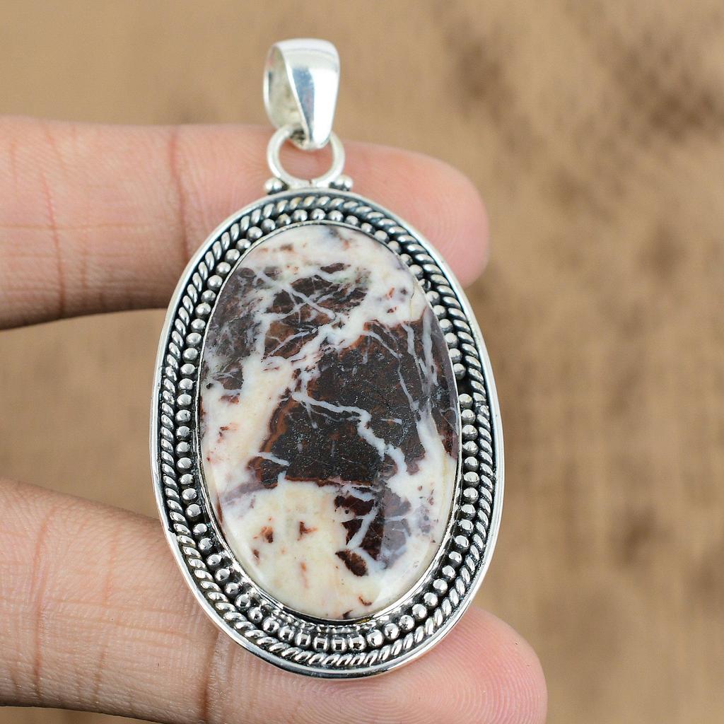 925 Silver Oval Coconut Jasper Stone Sister Art Deco Birthday Pendant Jewelry