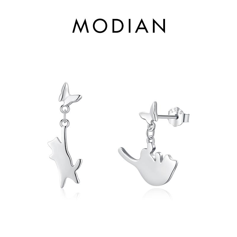 MODIAN 925 Sterling Sølv Søt Spille-Katt Øredobber For Kvinner Dyr Ørestifter Smykker Festtilbehør