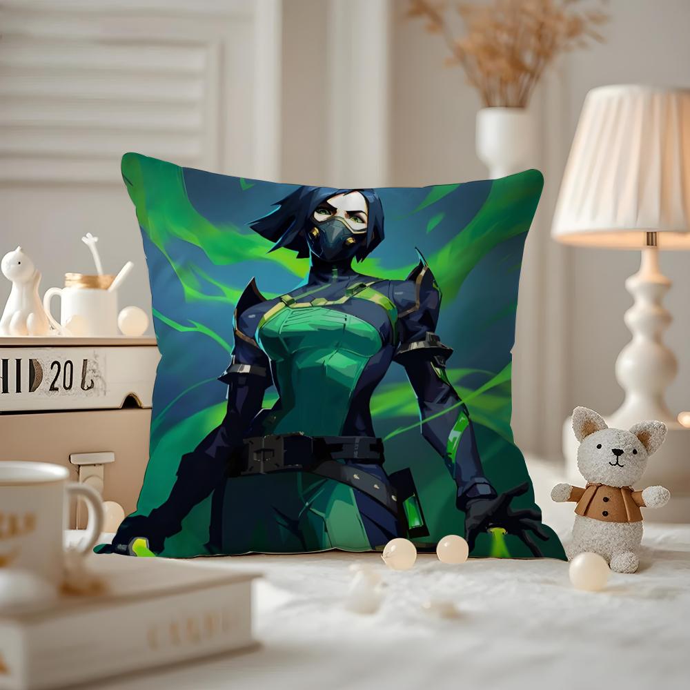 HOT Game VVALORANT Cushion Cover Antidustmite Pillowcase Invisible Zipper Silky Short Plush Sofa Cushion Cover
