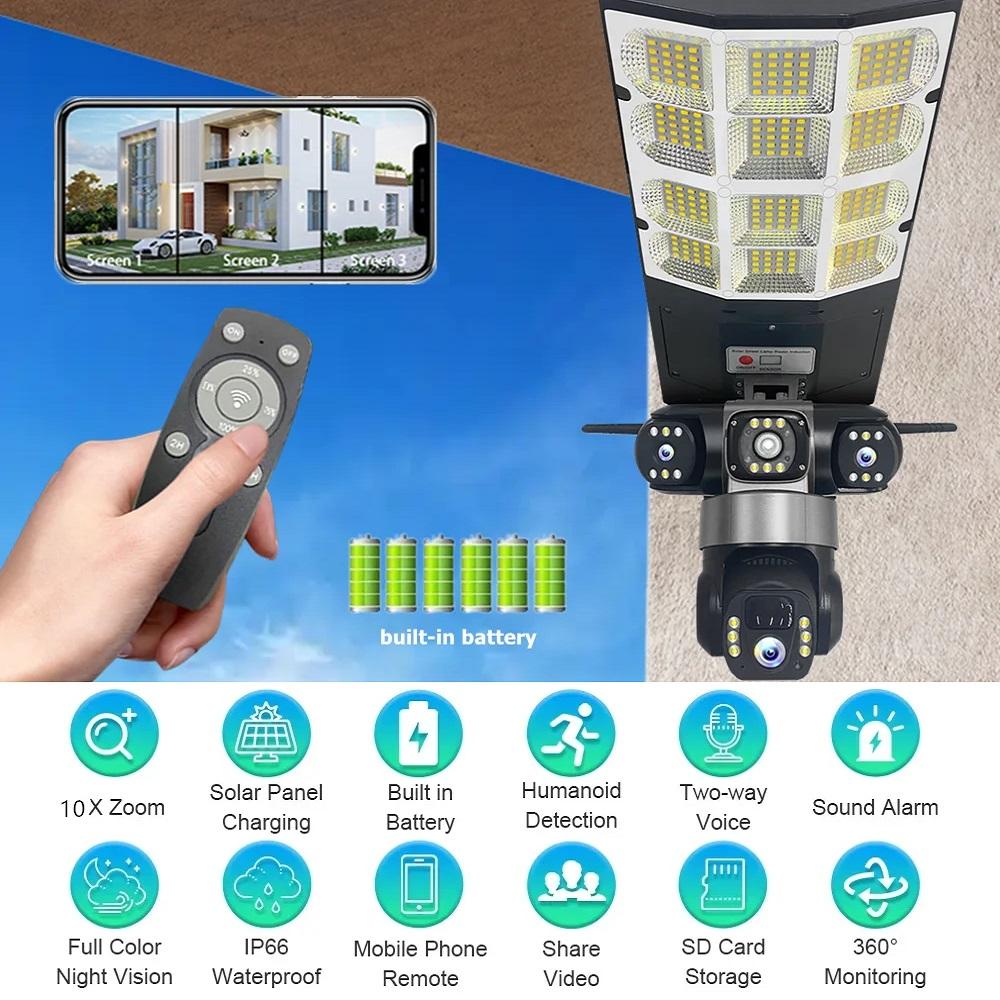 Moniteur Solaire 4G Multifonction Basse Consommation Télécommande Réverbère WIFI Caméra Intelligente Trois Écrans