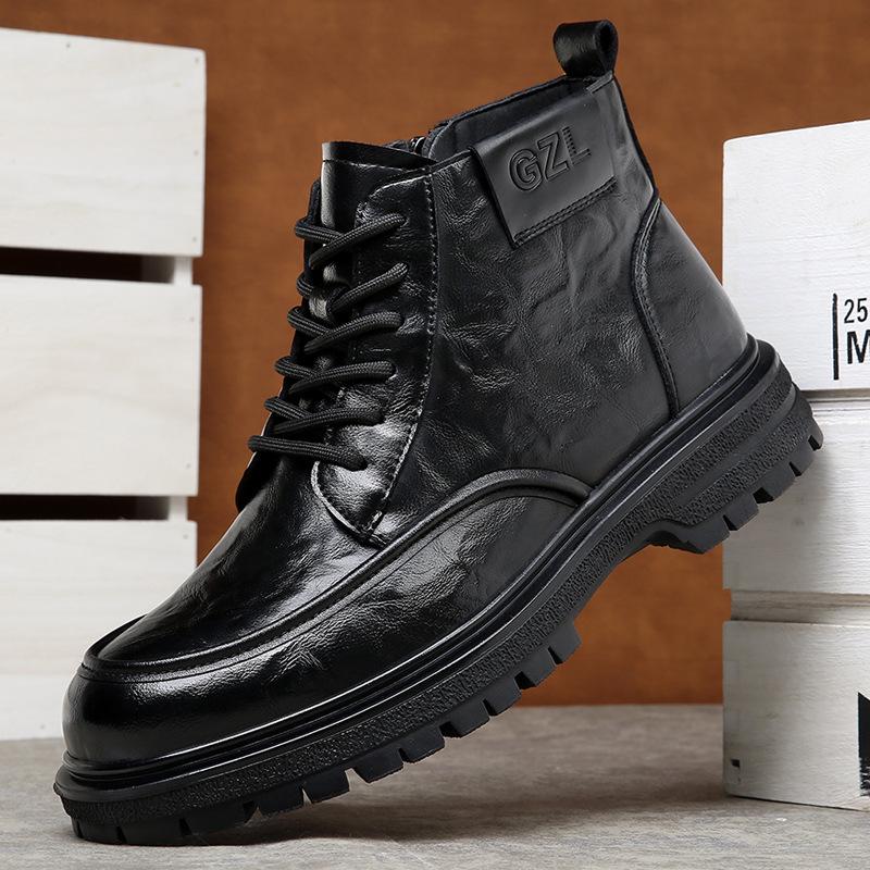 

Men s 2024 Winter Versatile High-Top Leather Martin Work Boots with Velvet Lining 38