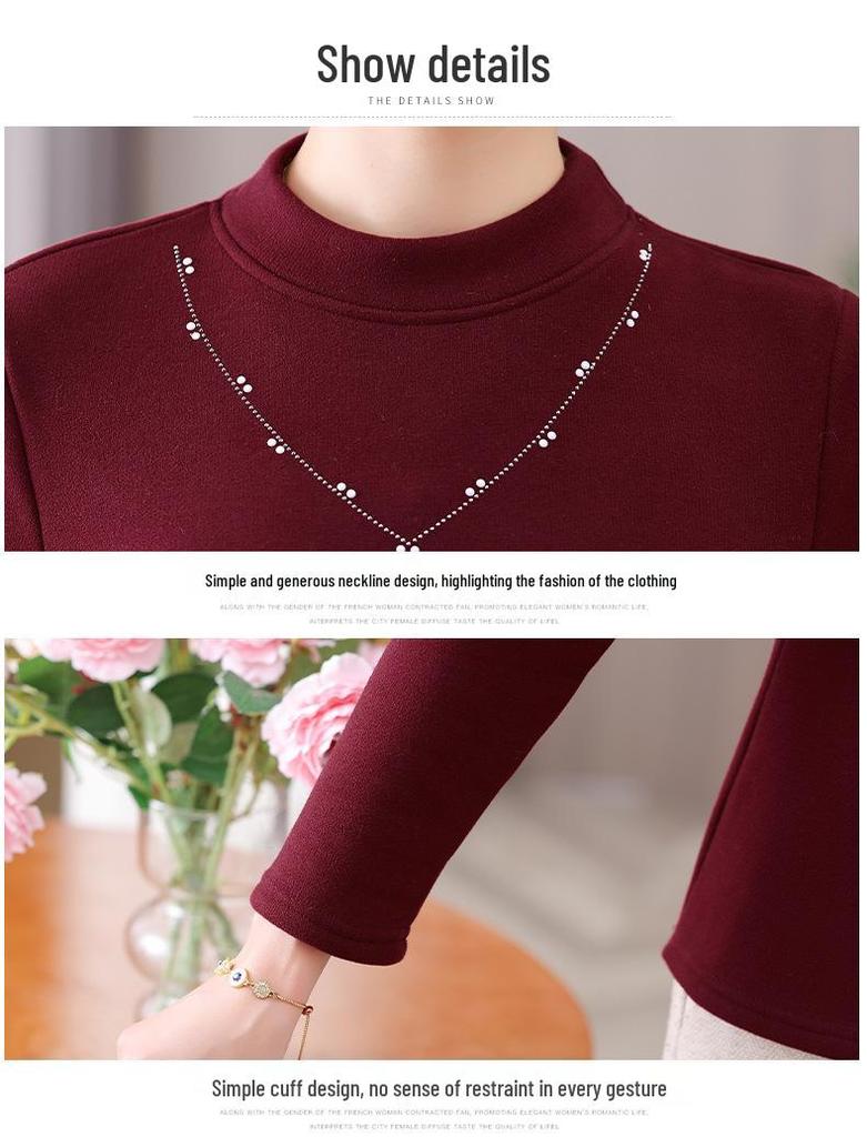 Women's Winter Velvet Base Layer Top, Half-High Collar Sweater for Middle-Aged and Elderly