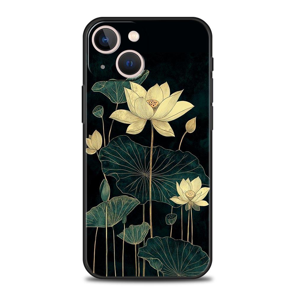 Phone Case For iPhone 17 16e 15 14 13 12 11 Pro Max SE 7 8 Plus Shell iPhone 16 Soft TPU Cover Ink Wash Painting Flower