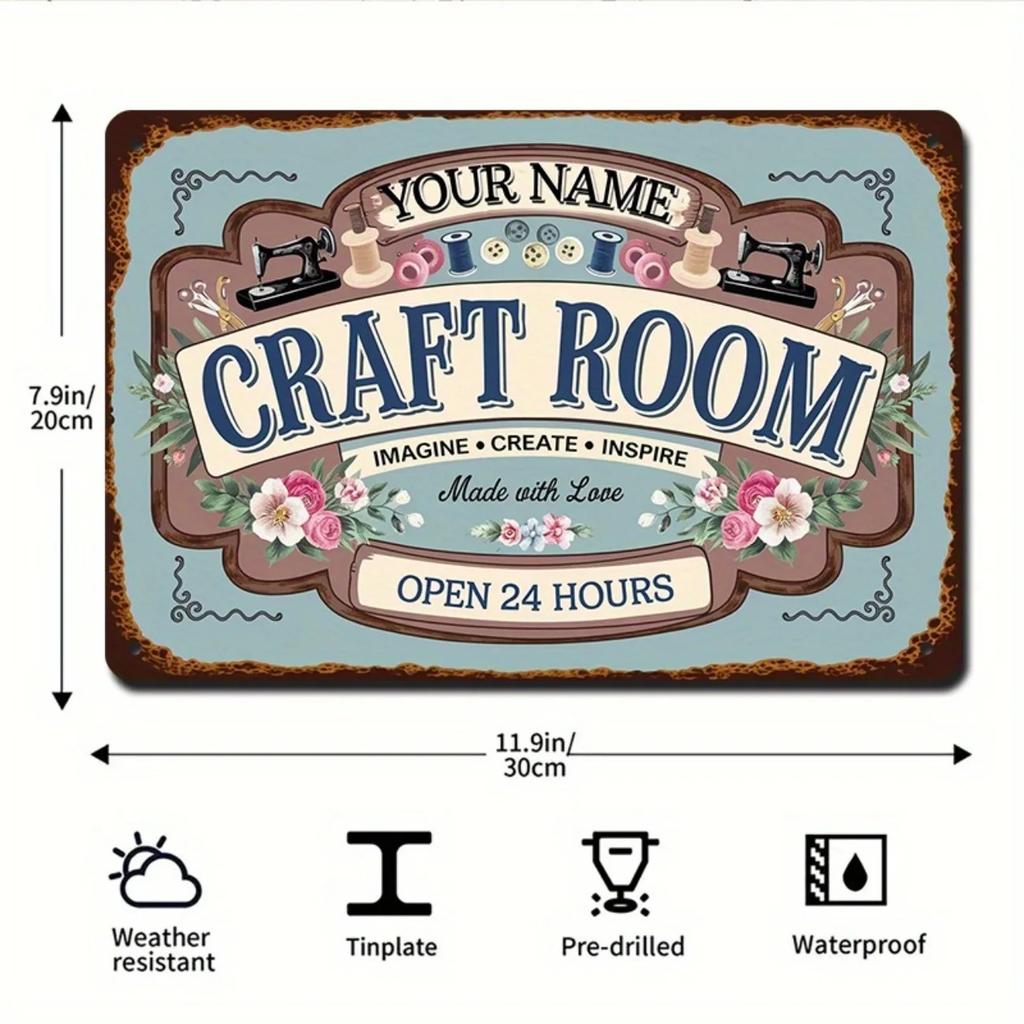 Custom Personalized Metal Craft Room Sign Retro Inspirational Wall Decor Art Studio Home Decoration