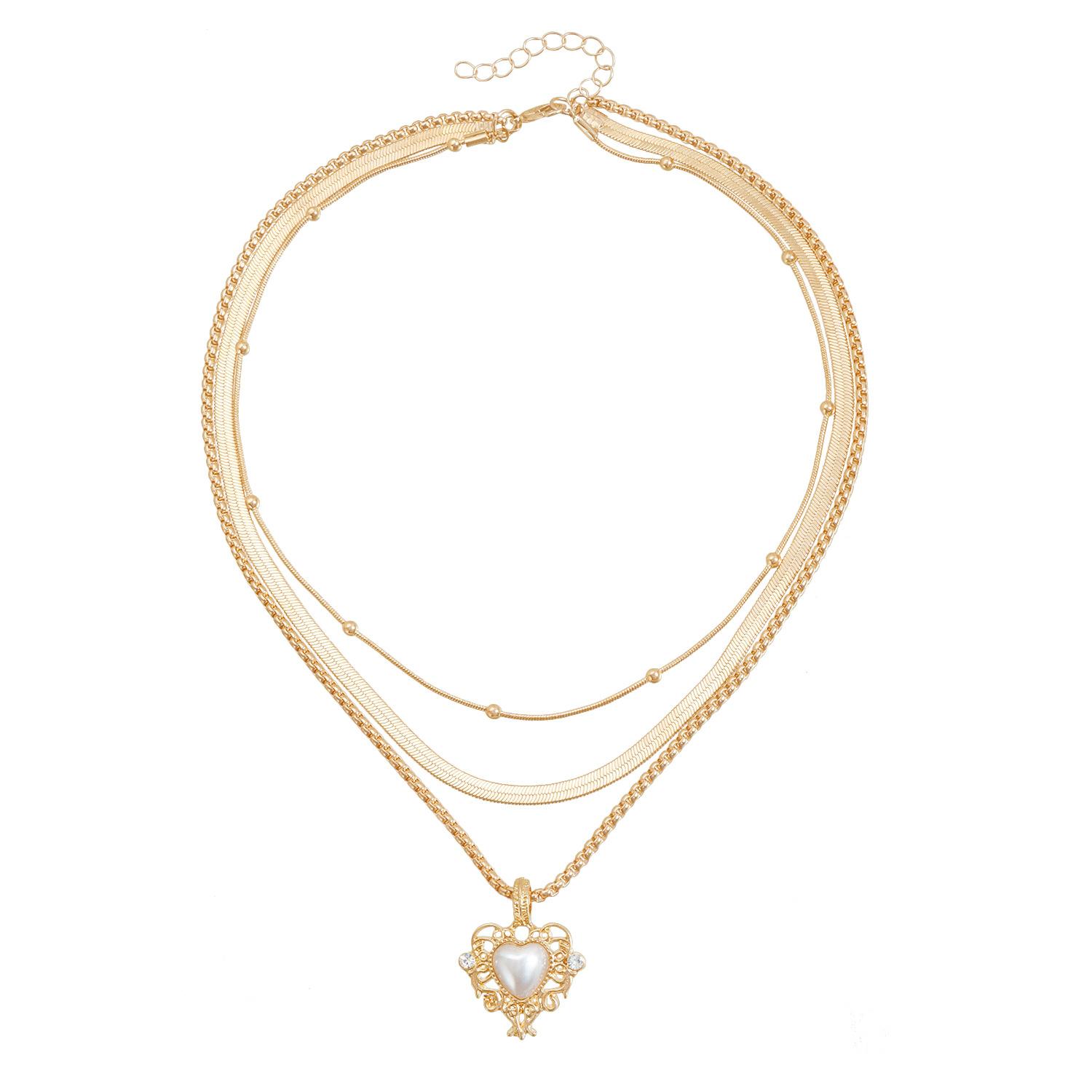 Retro love pearl flash diamond gold multi-layer necklace elegant temperament versatile snake chain necklace золотой