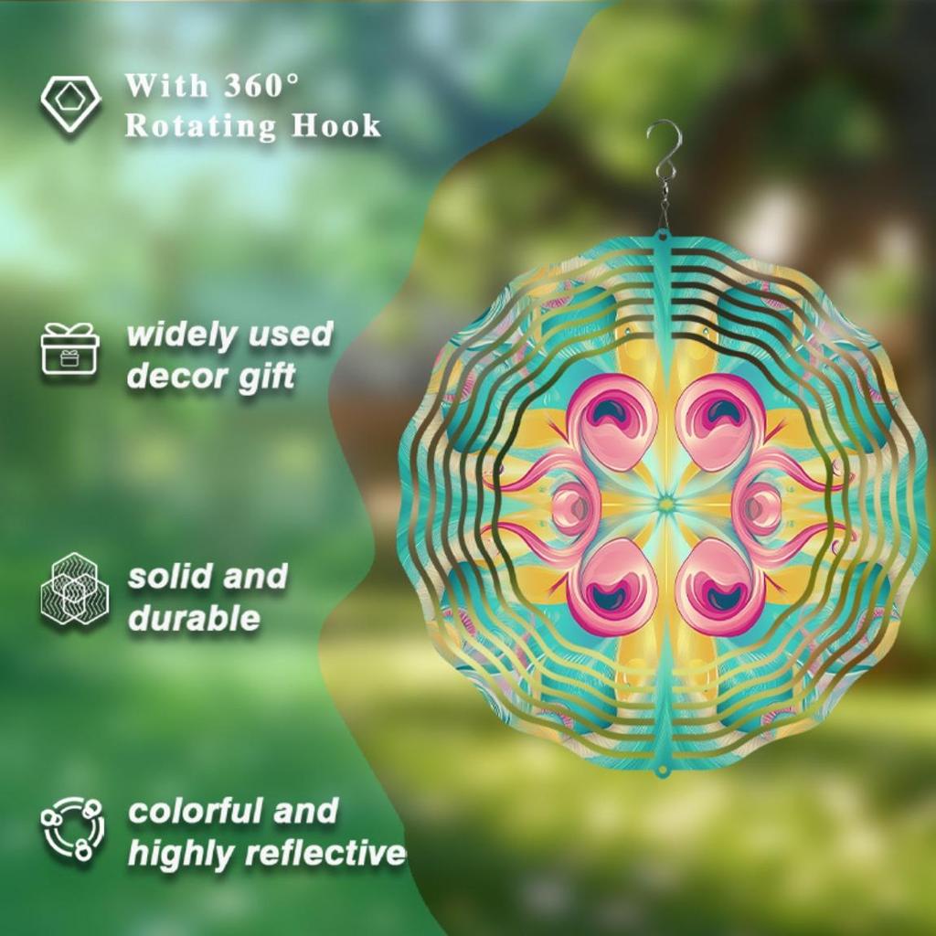 360 Grad Drehhaken 10 Zoll Drehendes Metall-Windspiel Lebhaft Mehrfarbig Außendekoration für Garten Balkon Alle Jahreszeiten Geschenk
