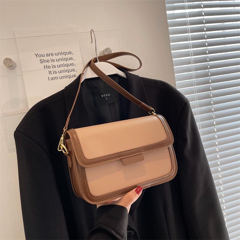 Bag women's autumn new trendy fashion contrasting color single shoulder underarm small square bag texture retro oblique span bag