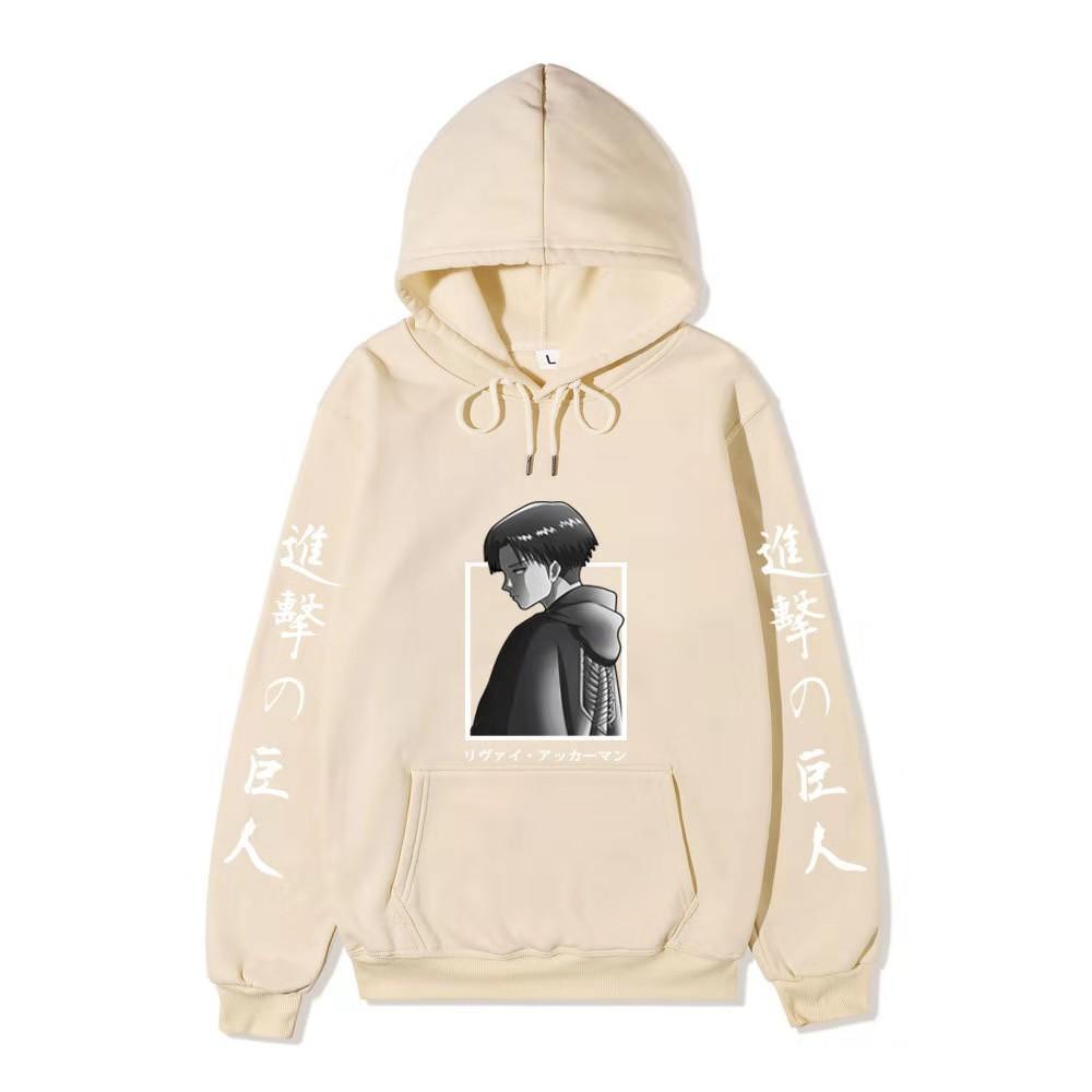 Attack on Titan Levi Ackerman Hoodie Unisex Fleece Sweatshirt Japanese Text Double Sleeve Print Autumn Winter Pullover