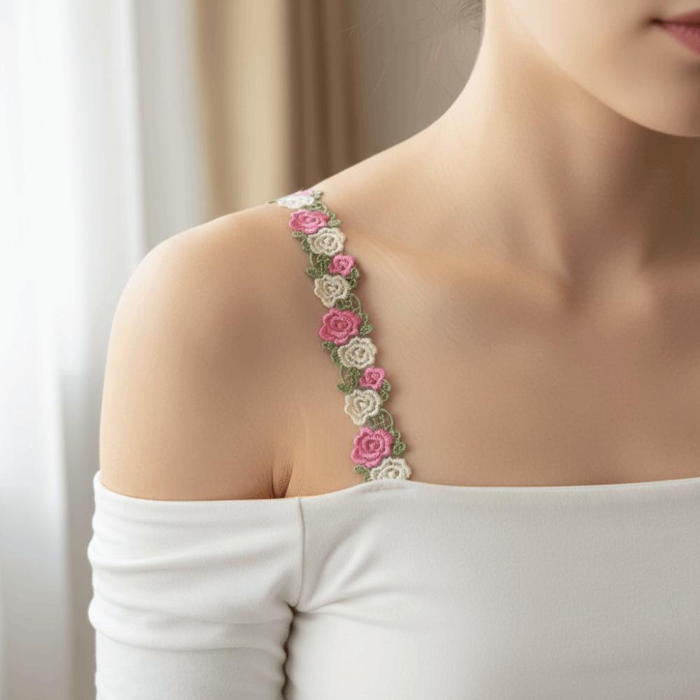 Adjustable Floral Bra Straps with Lace Trim Flower Lingerie Strap Fashion Underwear Strap Women