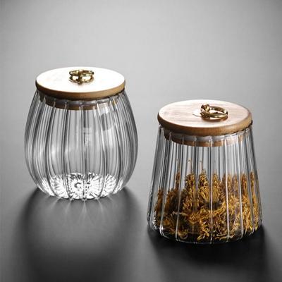Contenitore per alimenti Bottiglie per la conservazione della cucina Barattolo di vetro Contenitore ermetico Grani Tè Chicchi di caffè Grani Barattoli di caramelle Contenitori con coperchio in legno