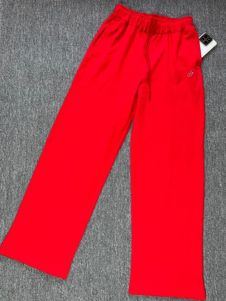 Now Alo Straight-Leg Sweatpants: Unisex Pure Cotton Terry Cloth, Simple Logo, Casual Sportswear.