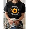 Sunflower Themed T-Shirt for Women, Heart Gradient Print, Round Neck, Comfortable