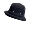 Winter New Style Curled Handmade Rhinestone Decorated Woolen Hat Japanese Style Warm Fisherman Hat Ladies Elegant Basin Hat Trend