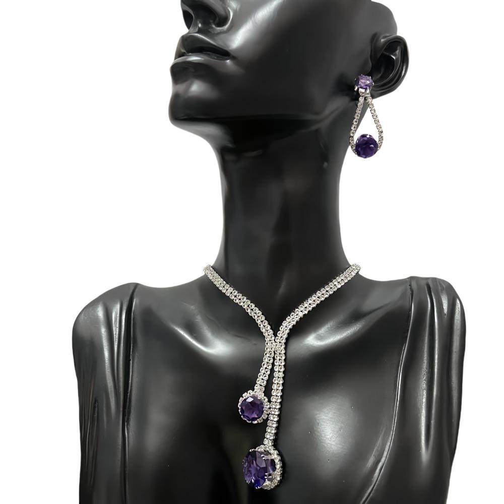 Kristall Wassertropfen Strass Brautschmuck Set: Halskette & Ohrringe mit langer Quaste
