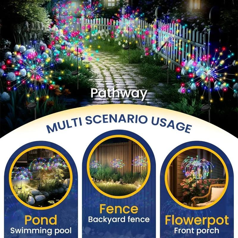 Christmas Solar-powered Firework Lights Garden Landscape Lighting Outdoor Decorative Lights 60/90/120 LED Lawn Lights for Garden and Pathway