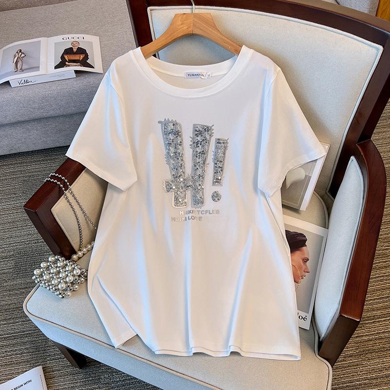 Women's Plus Size Slimming Round Neck Mid-Length Short-Sleeve T-Shirt, 200-350 Jin (Style 6706)