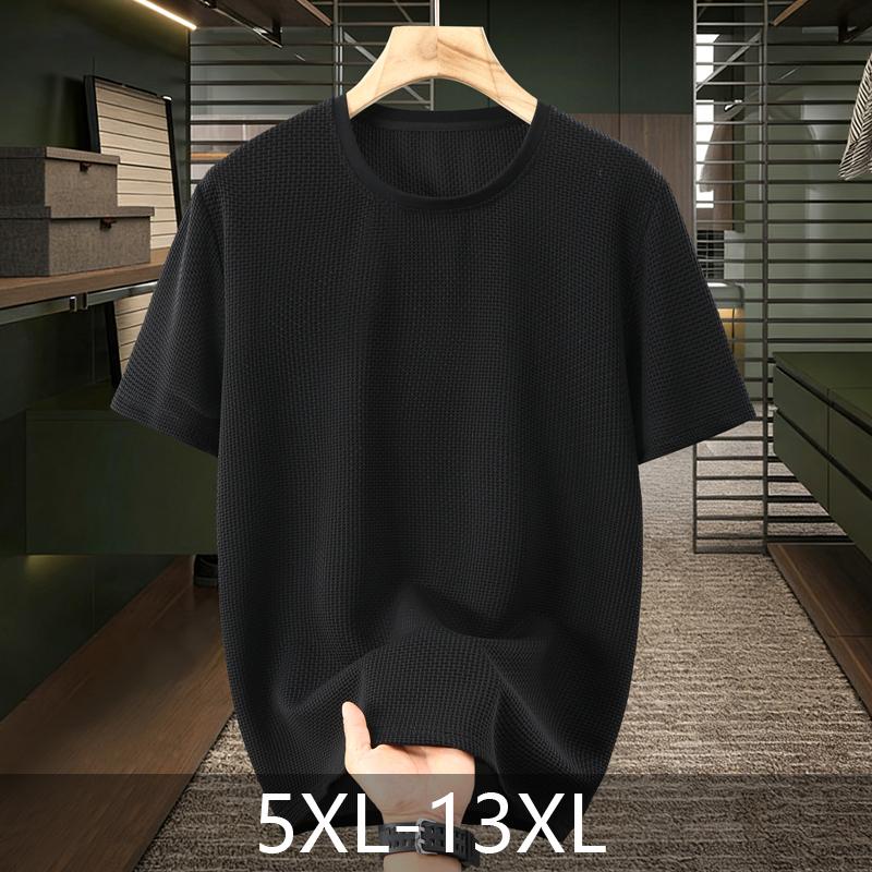 Men's Plus Size Quick Dry Waffle Knit T-Shirt – Breathable Crew Neck Short Sleeve Tee (5XL-13XL)
