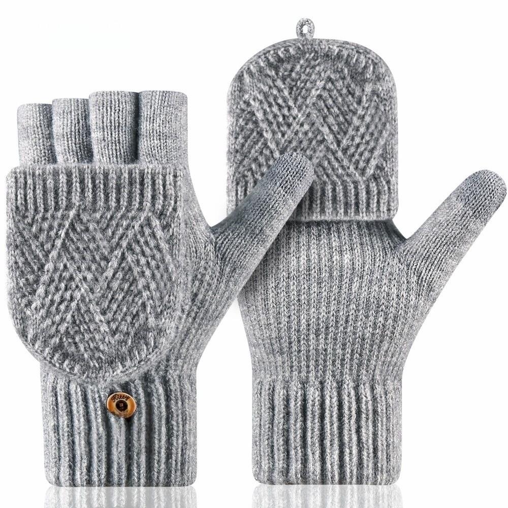 Thick Winter Knitted Gloves Keep Warm Touchscreen Gloves Fashion Fingerless Flip Gloves Outdoor
