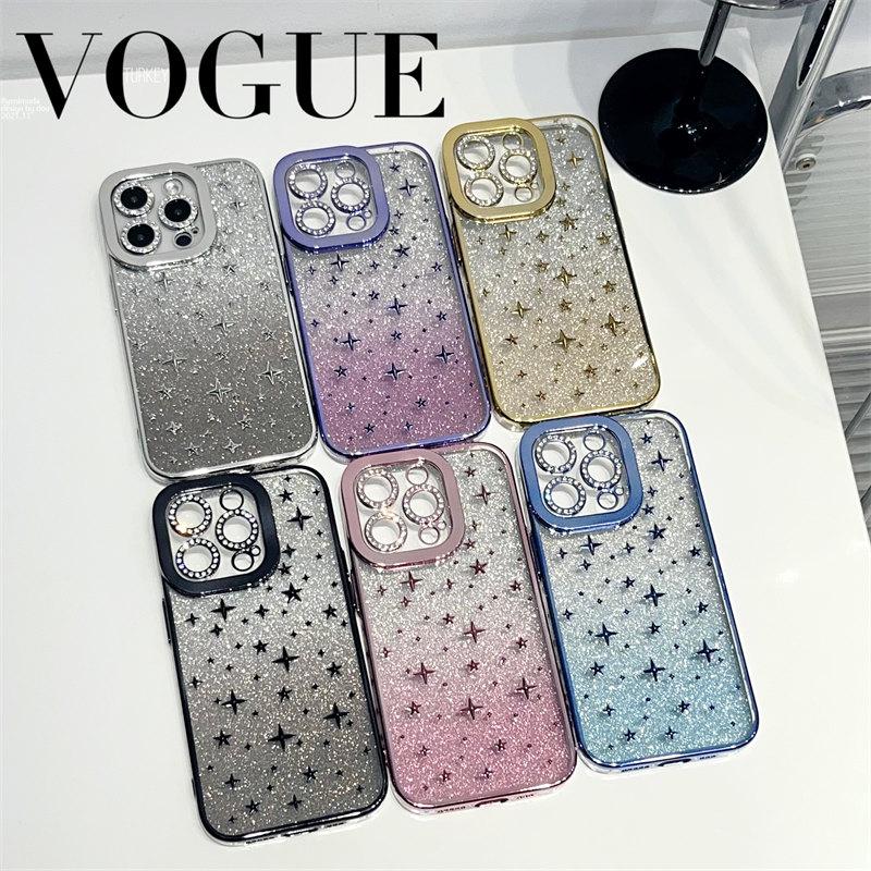 Luxury Stereo Star Electroplated Diamond-encrusted Lens Case for iPhone 14 13 12 11 Pro Max All-inclusive Fall Protection Cover