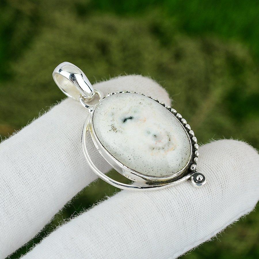 

Solar Moss Opal Stone Bezel Engagement Daughter Anniversary Pendant 925 Silver