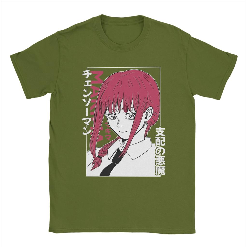 Makima Japanischer Anime Chainsaw Man T-Shirt Sommer Baumwoll-T-Shirts Herren Harajuku Muster T-Shirt Kurzarm Streetwear Kleidung