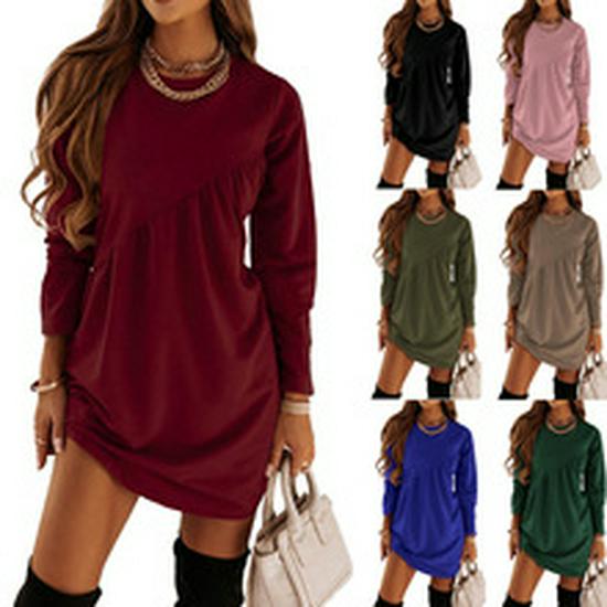 Abito T-shirt da Donna a Maniche Lunghe con Scollo Irregolare Monocolore Autunno/Inverno 2023