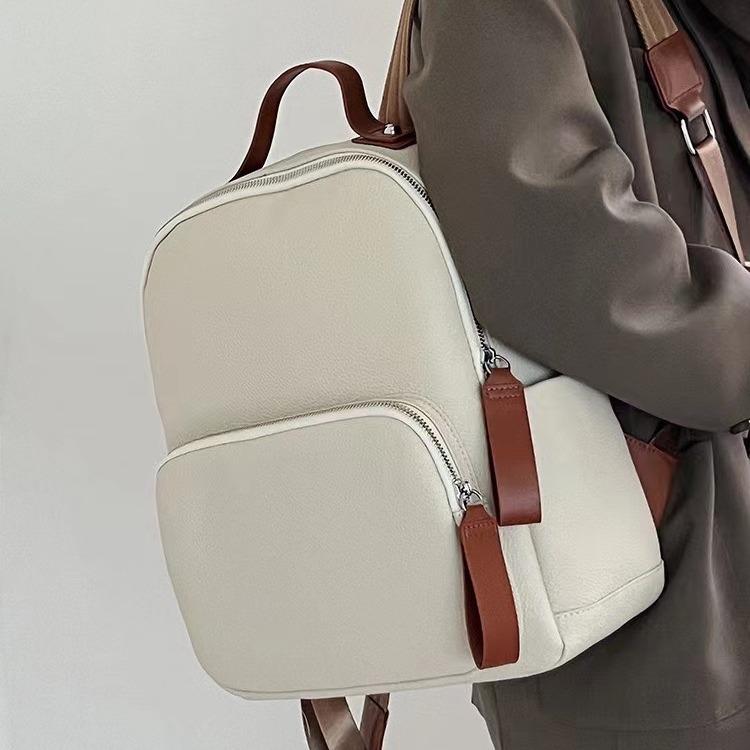 

2024 New Fashion Luxury Brand Cow Genuine Leather Women Backpacks Female Ladies Girl Student Korean Casual Designer Backpack бежевий
