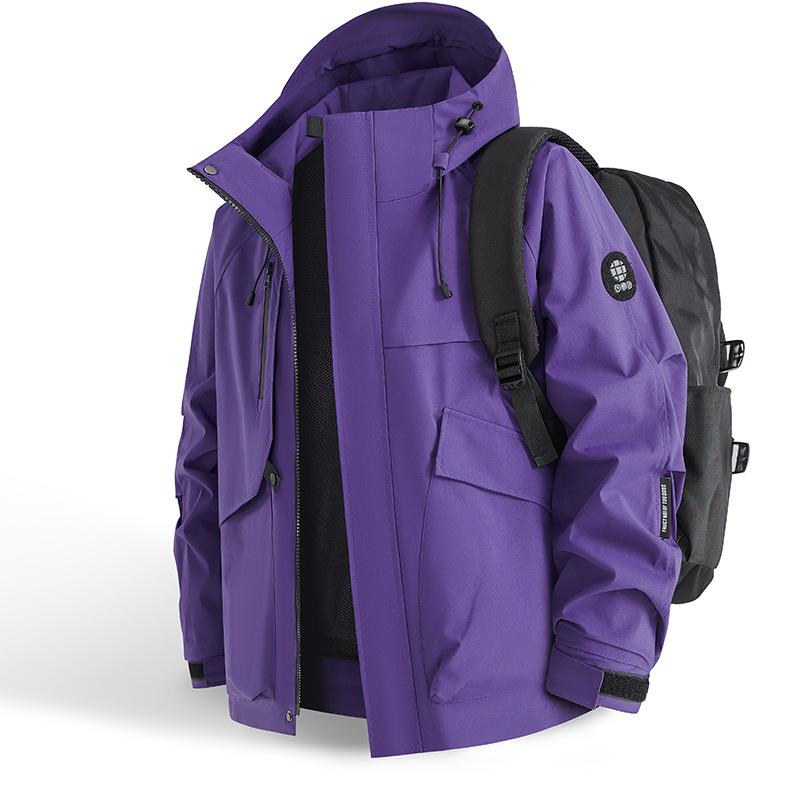Spring and Autumn New Men's and Women's Outdoor Shock Clothes Windproof Waterproof Mountaineering Suit Hooded Pure Color Couple Jacket Jacket