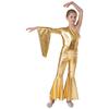 Mädchen Metallic Glänzend Schlaghose Jumpsuit Ein Schulter Schlagärmel Tanzkostüm für Karnevalsparty