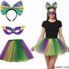 PESENAR Mardi Gras Sequin Costume Set Headband Mask Tutu Skirt Party Accessory