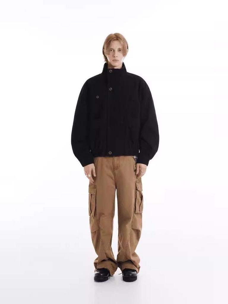 Unisex Retro Distressed Canvas Barn Jacket - Boxy, Stand Collar, Trendy Style