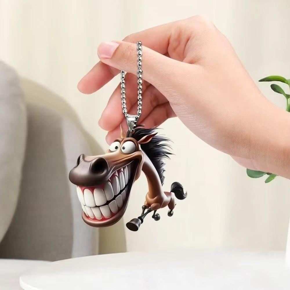 2D Large Mouth Horse Acrylic Pendant Flat Cartoon a Running Horse Keychain Car Pendant Big Mouth Horse Car Keychain