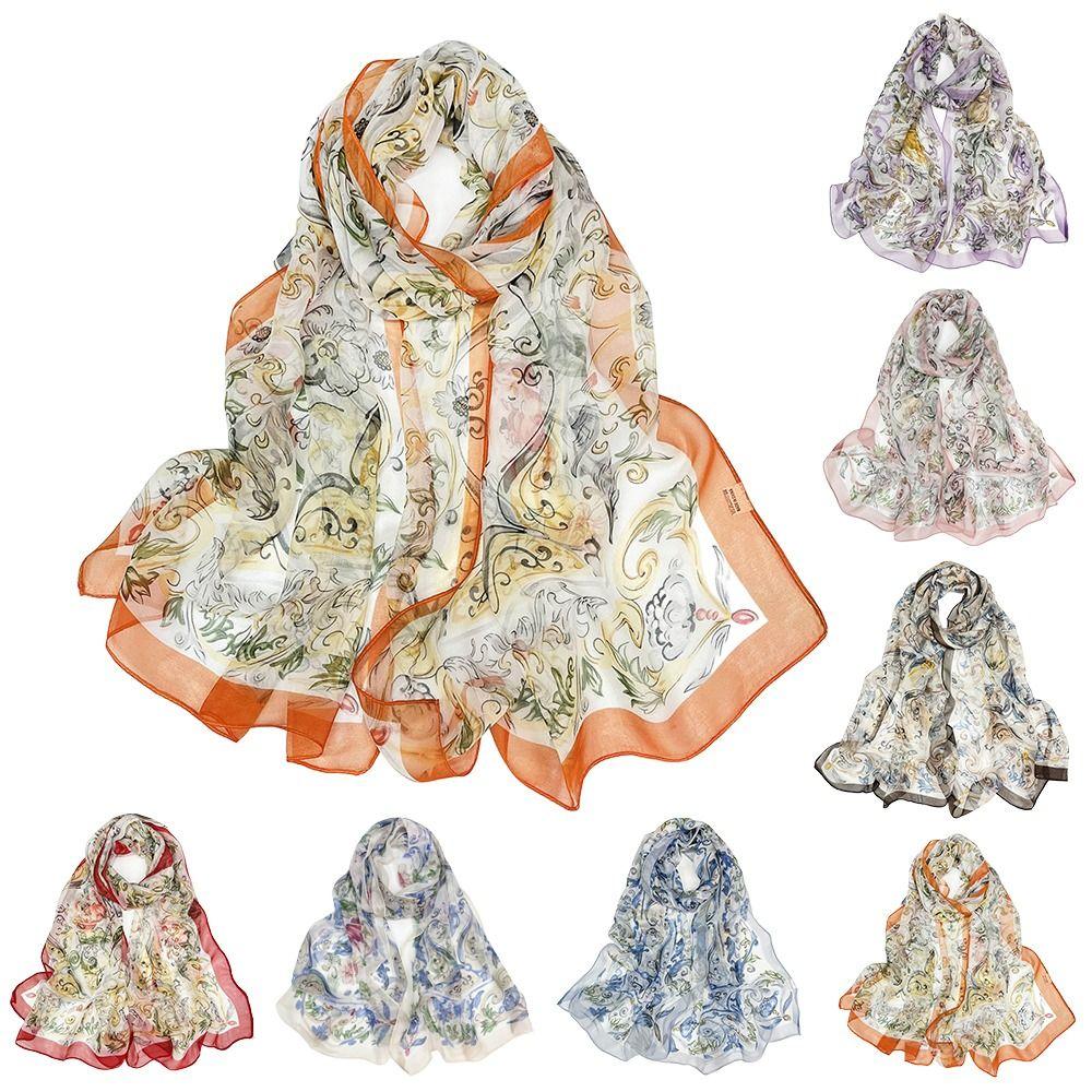Sun-Resistant Silk Scarf Breathable Long Wraps Portable Bandana  for Women