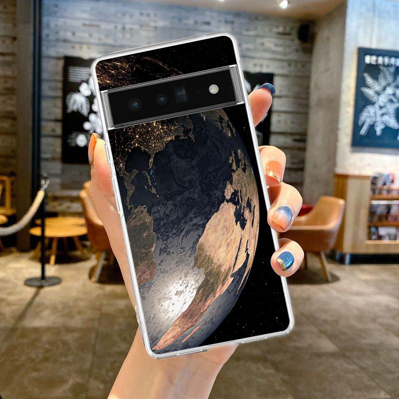 Earth Stars Space Phone Case For Google Pixel 9 8 7 6 Pro XL 8A 7A 6A 5 4 5A 4A 3A XL 5G soft Silicone Clear TPU Cover