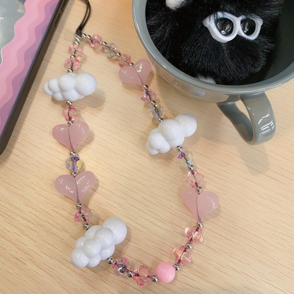 

KKBEAD Women s Pink Heart Cloud Cell Phone Charm Lanyard
