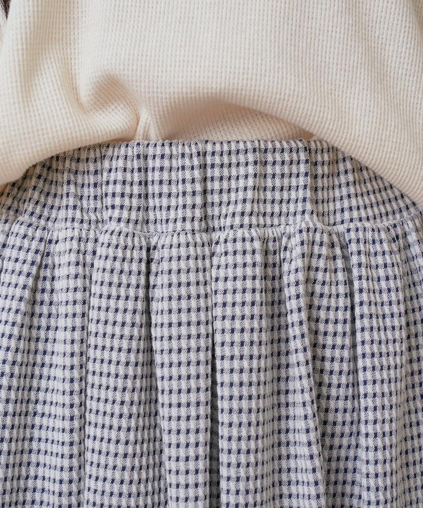 Sayu Seersucker Balloon Long Skirt Navy Check