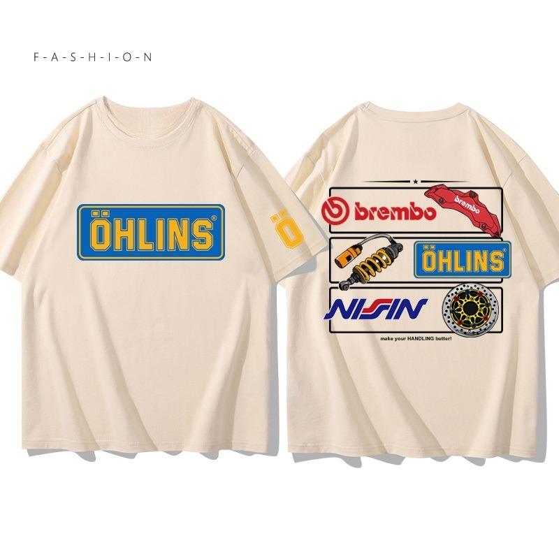 2025 Men's Motorcycle Ohlins Suspension Print T-shirt Graphic Oversized Sport Breathable Comfortable Streetwear S-4XL Cool Tee