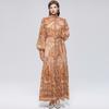 Women's Floral Pattern Printed Stand Collar Lantern Sleeve Holiday Dress Summer Autumn New Fashion Vintage Chiffon Long Maxi Dress