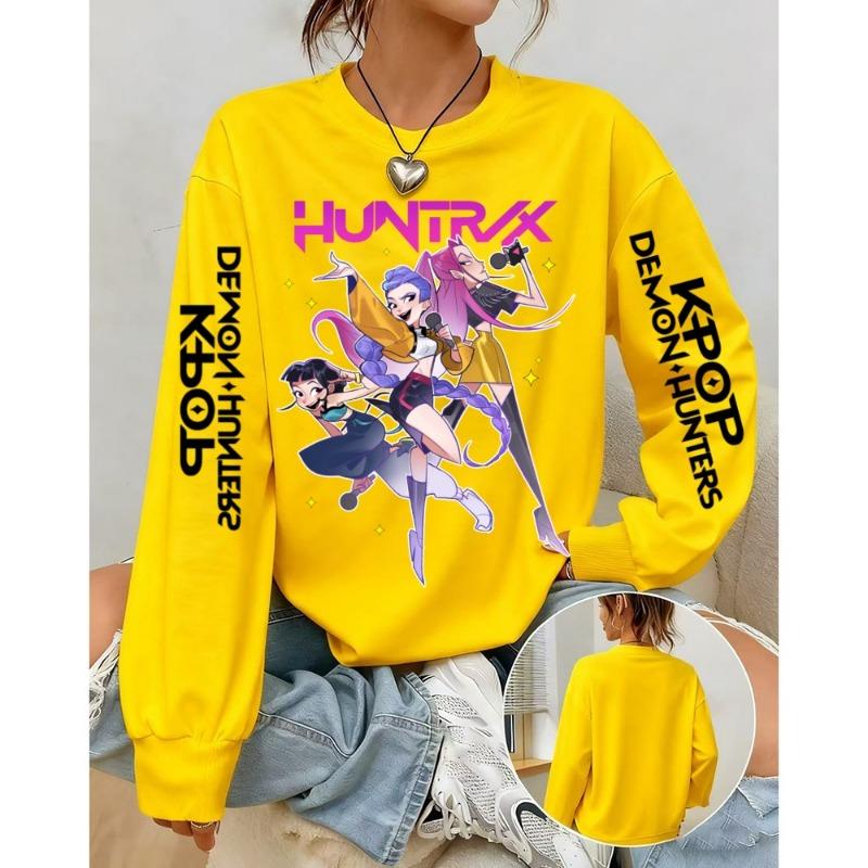 Fashion Women's T-shirt Demon Hunters Anime Print Girl Daily Casual Pullover Spring And Autumn Long Sleeve Sweatshirt Women's Top Tees Clothing
