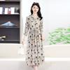 Summer Fashion Floral Print Three-quarter Sleeve Dress for Women Slim Fit Casual Midi Dress