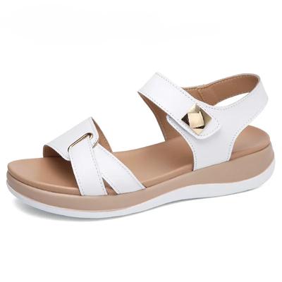 Sapatos Sandálias Planas de Couro Genuíno para Mulheres Senhoras Mães Fecho de Velcro Bling Coreano Verão Praia Tamanho 35-43