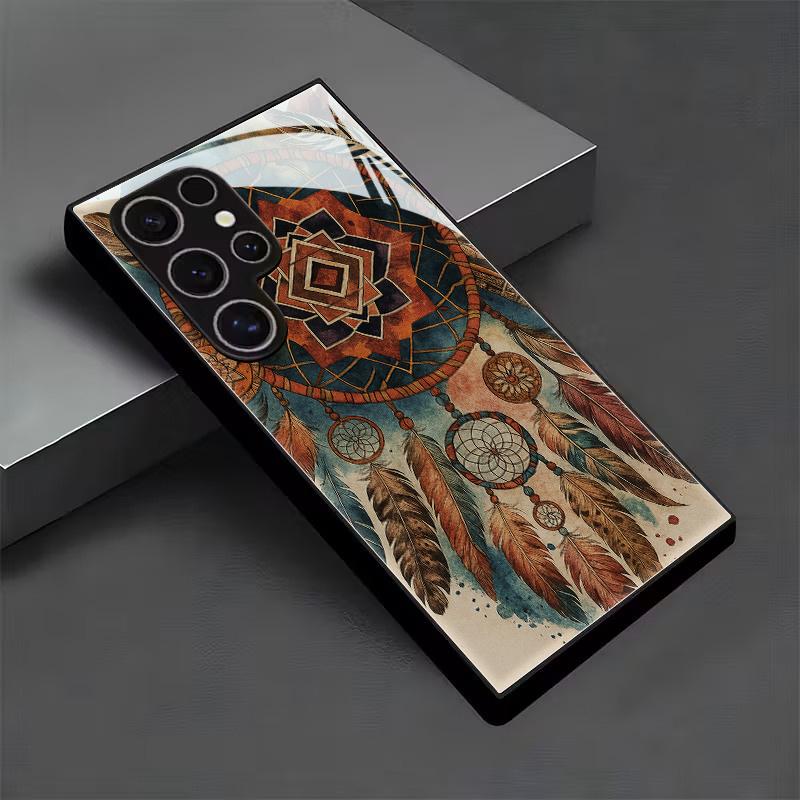 Feather Dream catcher tempered glass phone case suitable for Samsung GalaxyS26 S25 S24 S22 S21 S20FE/Ultra/Plus shock absorption